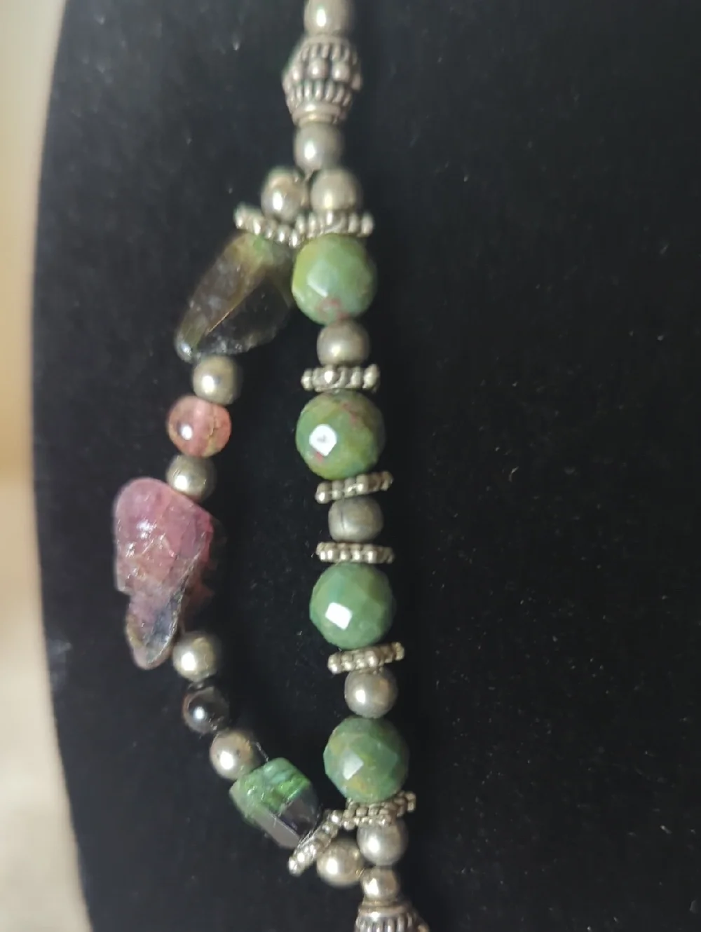 Sterling Silver Ruby Zoisite Statement Necklace, Artisan Gemstone Pendant